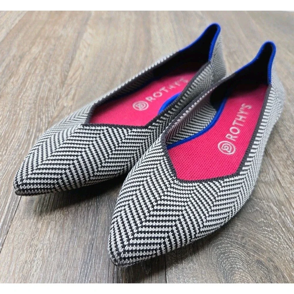 Rothy's The Point Flats Gray Grey Herringbone  Women's Size 8